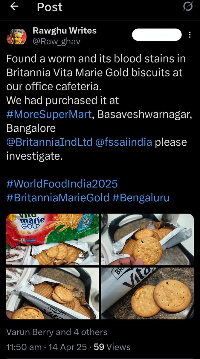 BritanniaInSCAM's tweet photo. @TapadarKaif @fssaiindia @MoHFW_INDIA @JPNadda @narendramodi @AmitShahOffice Found a live worm in ur Britannia biscuit? Don’t bother @fssaiindia—they’re too busy faking reports & selling approvals to Britannia's filth for bribes. @mygovindia watching, silent & complicit. India voted for health,got served filth. #FSSAIExposed #BritanniaScam #FoodSafetyScam https://t.co/lZxMiw7U95