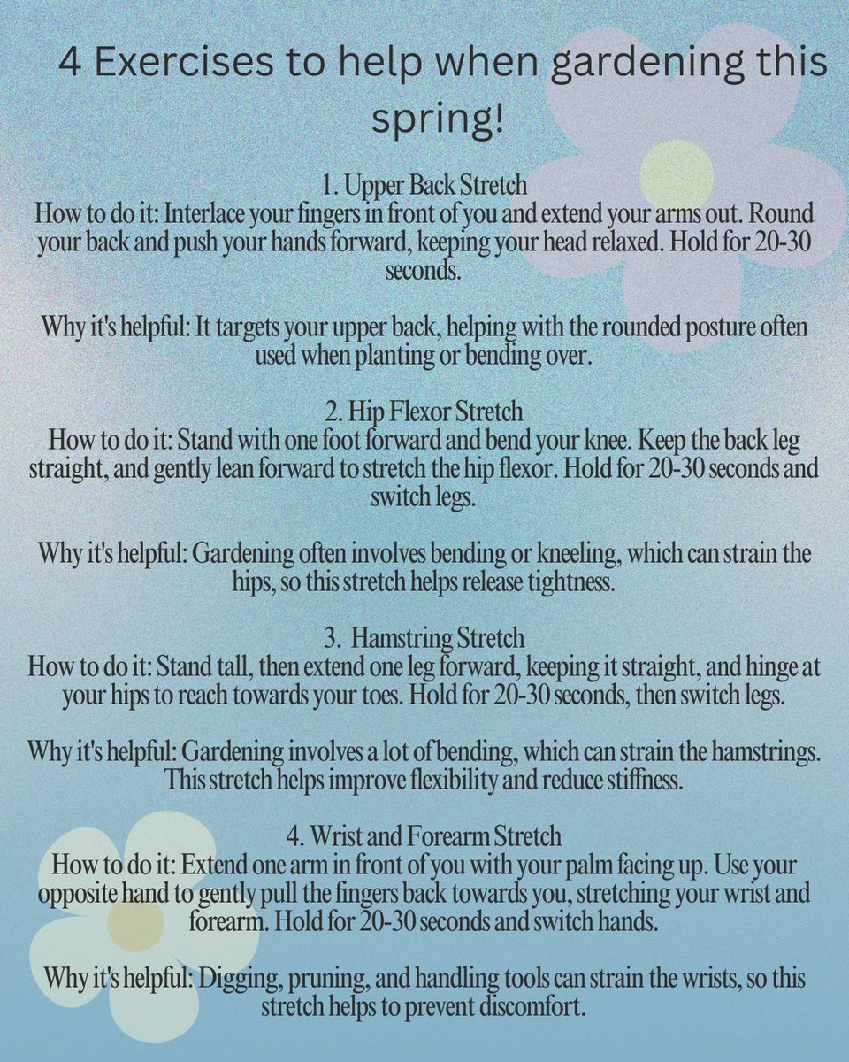 FergusFamChiro's tweet photo. 4 exercises to help when gardening this spring! https://t.co/FfxVMZJooW