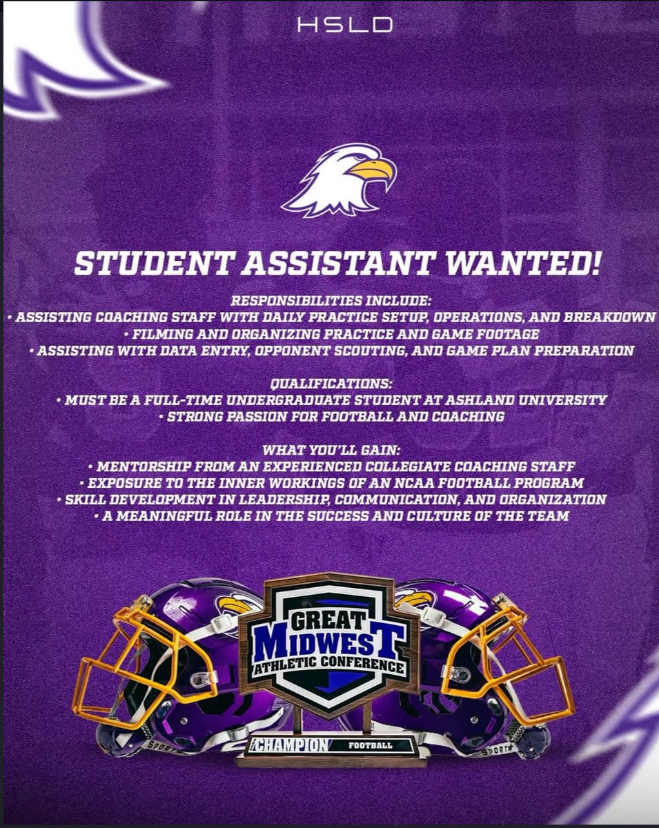 AJ Nickoli (@ajnickoli) on Twitter photo Any current or incoming Ashland U students that want to join the most elite group of student assistant coaches in the country… Hit me up!!!!🦅
Email: anickoli@ashland.edu Any current or incoming Ashland U students that want to join the most elite group of student assistant coaches in the country… Hit me up!!!!🦅
Email: anickoli@ashland.edu