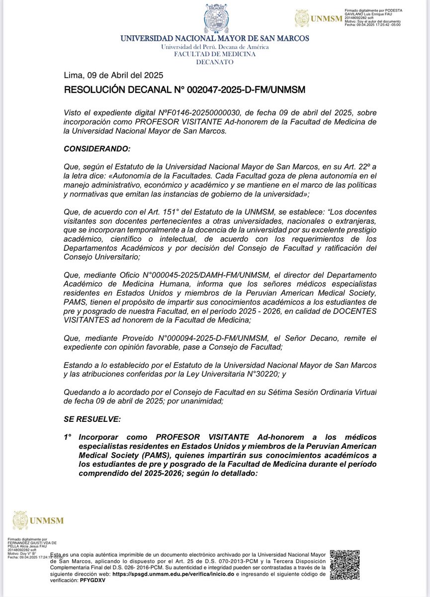 Uno nunca sabe cómo el universo se alinea para que le pasen cosas tan buenas a uno…quizá es porque todo se balancea y las cosas malas pasadas tienen que parar en algún momento para dar cabida a las buenas.

Gracias a mi alma máter #UNMSM #Facultad de #Medicina de #San #Fernando