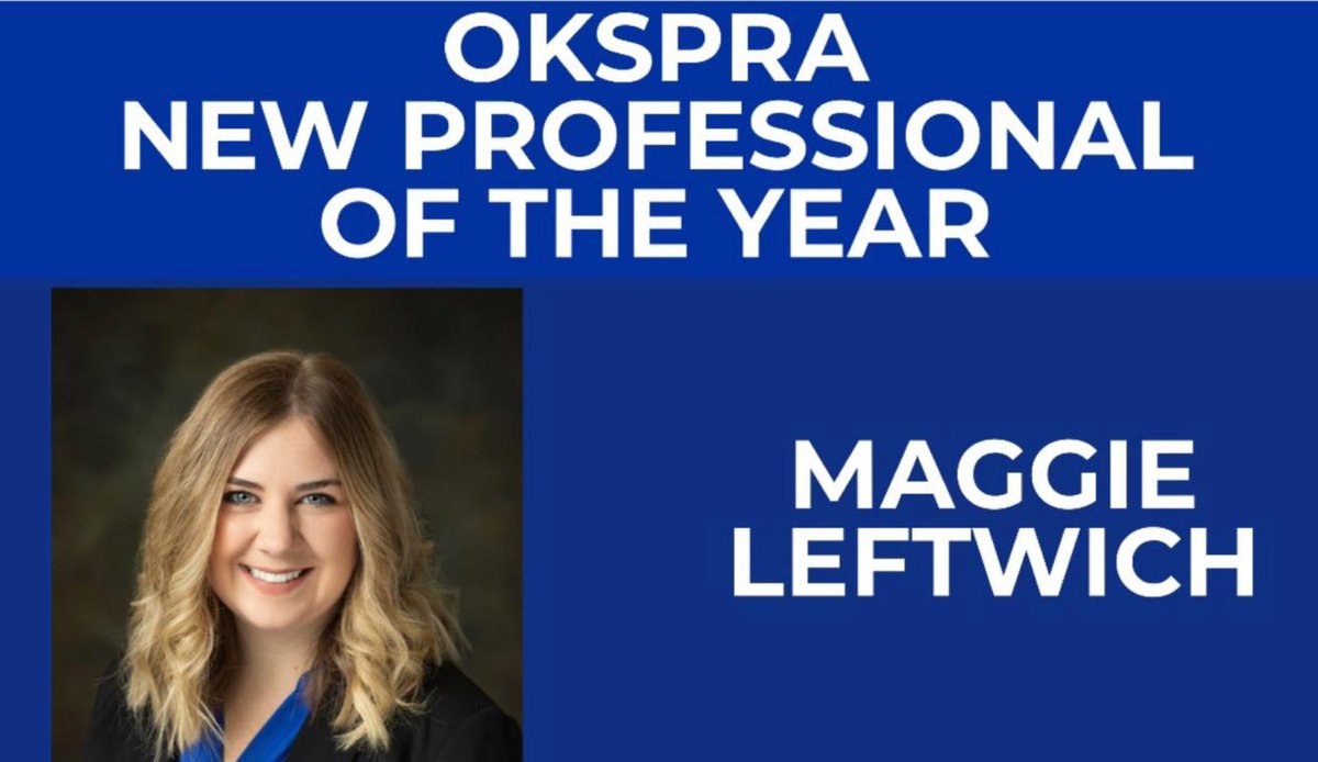 Congrats to <a href="/UCOStratComm/">UCO Strategic Communications Program</a> 2024 Grad Maggie Leftwich for being named the OKSPRA New Professional of the Year!
She is currently the Public Information Officer for <a href="/DeerCreekSchool/">Deer Creek Schools</a>.