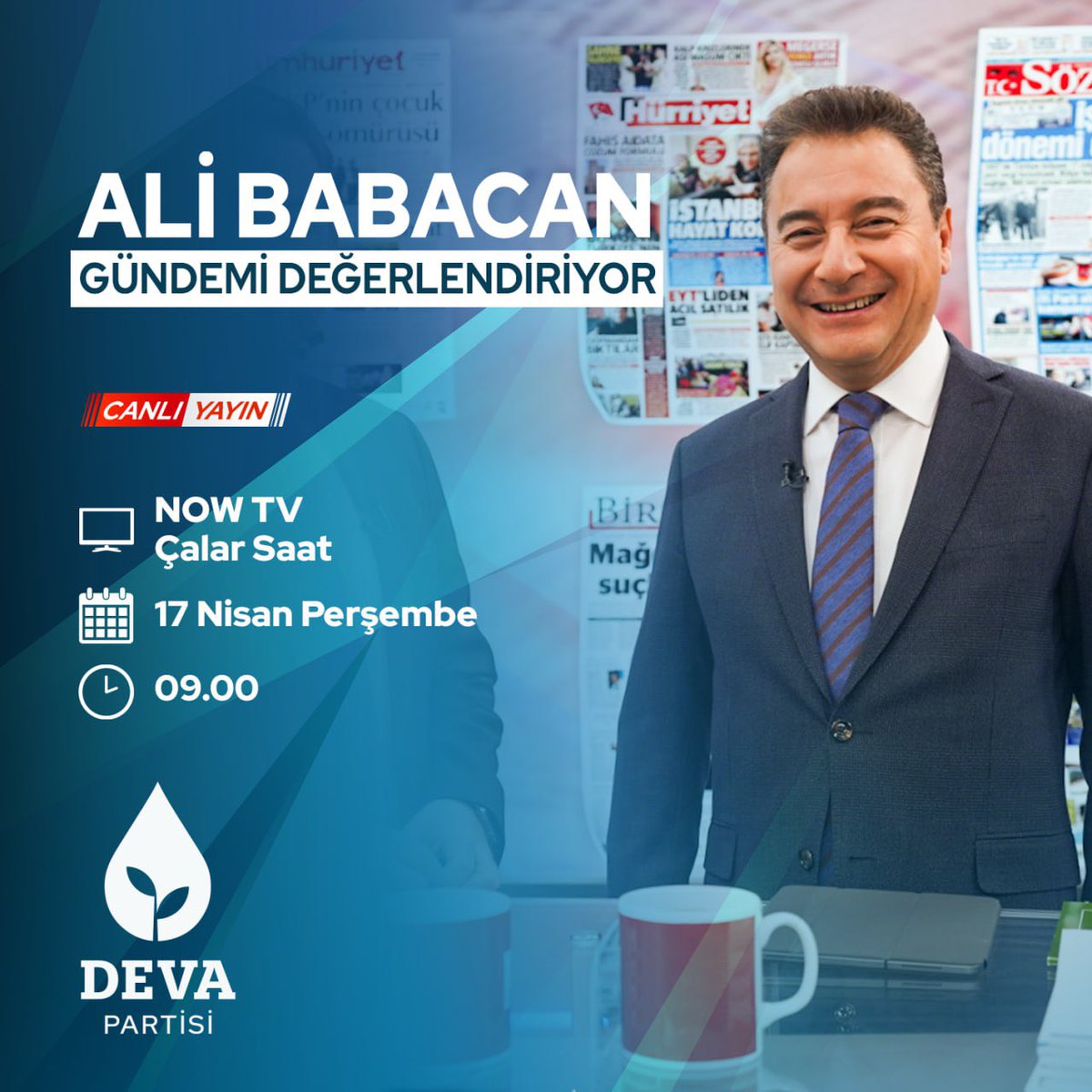 karataydeva's tweet photo. Genel Başkanımız Ali Babacan, yarın sabah saat 9.00’da NOW TV’de İlker Karagöz ile Çalar Saat programında gündemi değerlendirecek.
Sakın Kaçırmayın.
@devapartisi @alibabacan @KaracaSeyit
@hasan_bestil @omr_ibrahimoglu @nowhaber @karagozilker https://t.co/Wstx92dfaN