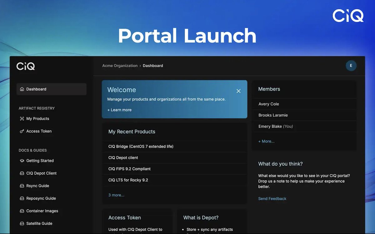 🚀 Introducing CIQ Portal! 🚀  CIQ's new management interface - designed to help our customers and partners easily access and discover CIQ software.

We’re pleased to provide this first step toward our ultimate vision: a single platform to manage CIQ products, access support, and