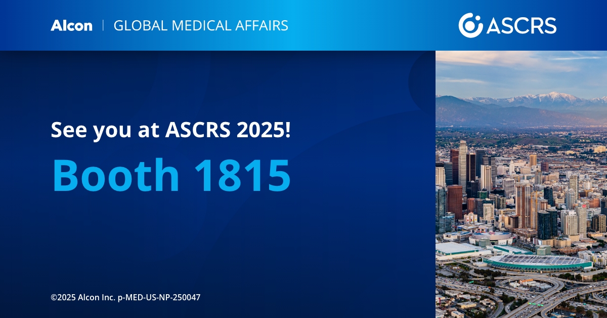 SeeAlconScience's tweet image. #ASCRS2025 is coming up fast! If you’re headed to Los Angeles for the conference, connect with Alcon Global Medical Affairs at Booth 1815. #AlconScience