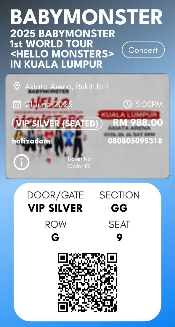 hafizadam's tweet photo. Trusted Giveaway Service here
Belum ada tiket? Nah VIP x1 untuk korang.
Password: BAEMON
Link: https://t.co/V8M3ywZWBJ
#BABYMONSTER #HELLO_MONSTERS #BABYMONSTERinKL #HELLOMONSTERSinKL https://t.co/ie7yUIxI45