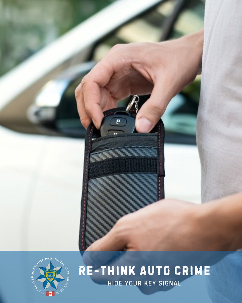 IMPACTautocrime's tweet image. Placing your key fob in a Faraday bag blocks its signal from being intercepted, hacked or tracked. If your key fob signal is unblocked, high-tech thieves could intercept the signal, unlock your car and steal it.

For more info visit baitcar.com/prevention
#StopAutoCrime #IMPACT