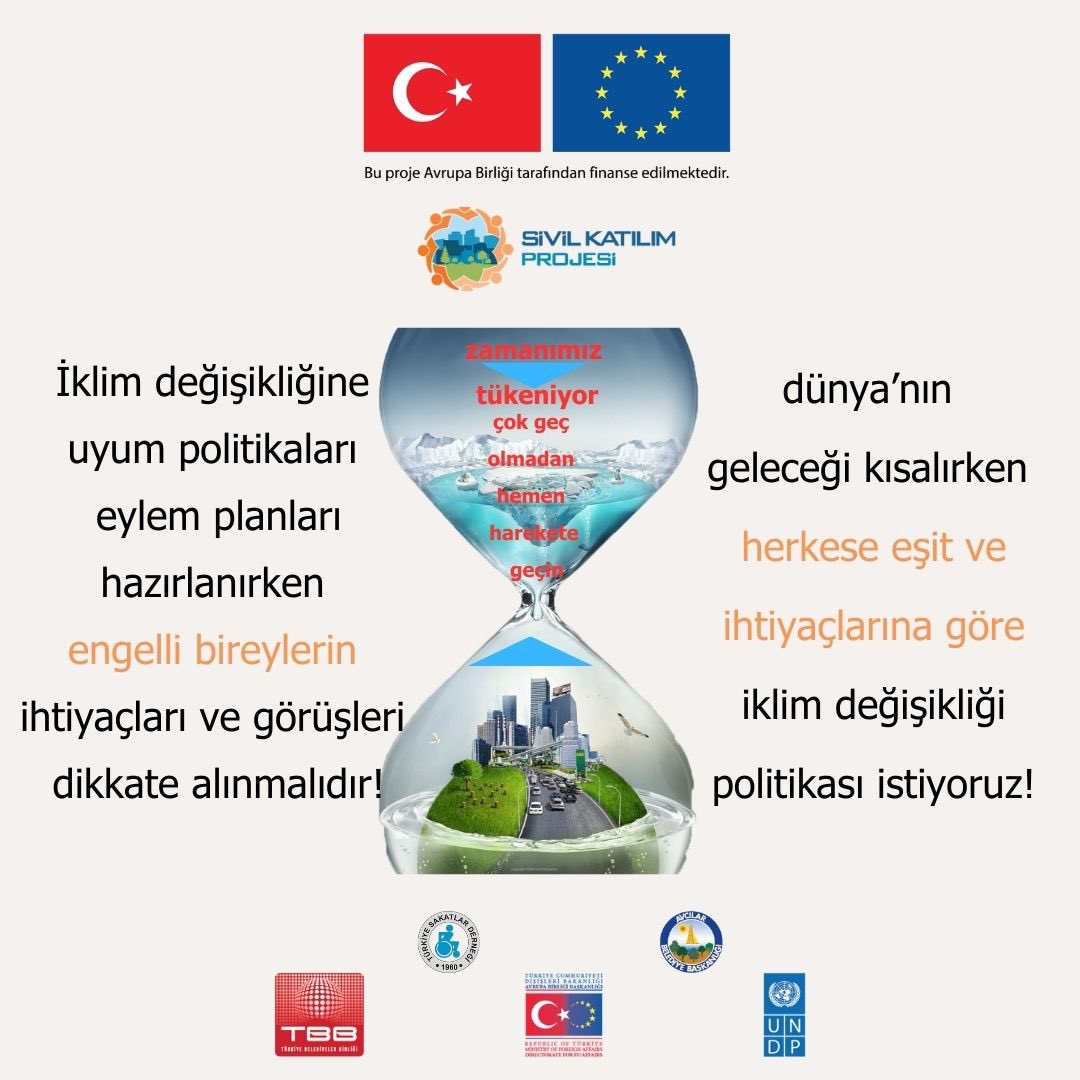 Afet yönetimi ve iklim politikalarının her aşamasında engelli bireylerin aktif katılımını, güvenliğini ve erişimini sağlamalısınız.
#engelsiziklimkanunuistiyoruz  #iklimadaleti   #iklimkanunu 
#engelsizafet  <a href="/avcilarbel/">Avcılar Belediyesi</a> <a href="/herkesicinCHP/">CHP 🇹🇷</a> <a href="/undpturkiye/">UNDP Türkiye 🇹🇷</a> <a href="/Akparti/">AK Parti</a> <a href="/MHP_Bilgi/">MHP</a> @DEM