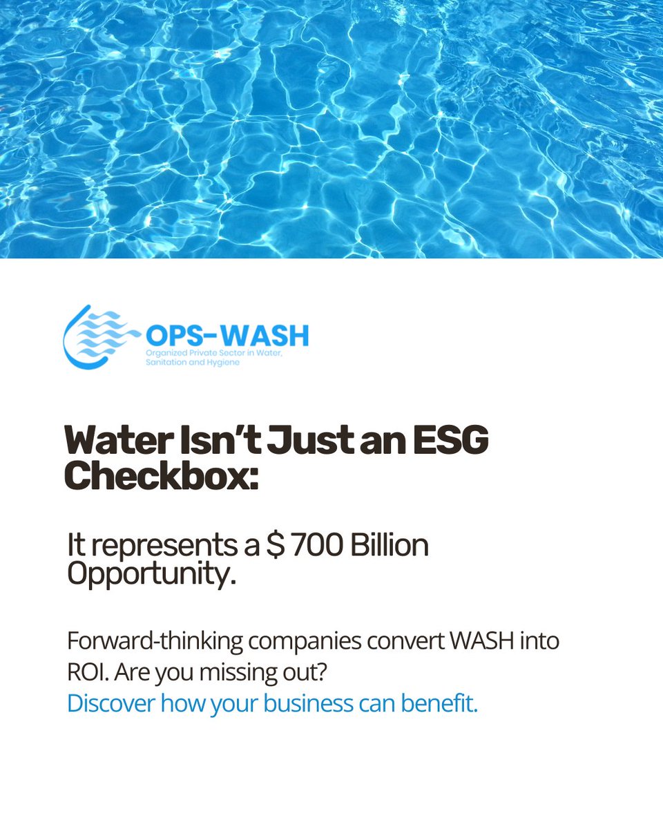 OPSWASH1's tweet photo. Water isn’t just good for the planet; it’s a $700 billion business opportunity. Is your company capitalizing on this?  

#waterstewardship #businessgrowth #opswash #moneymaking #sustainablebusiness https://t.co/j1KePlIq8z