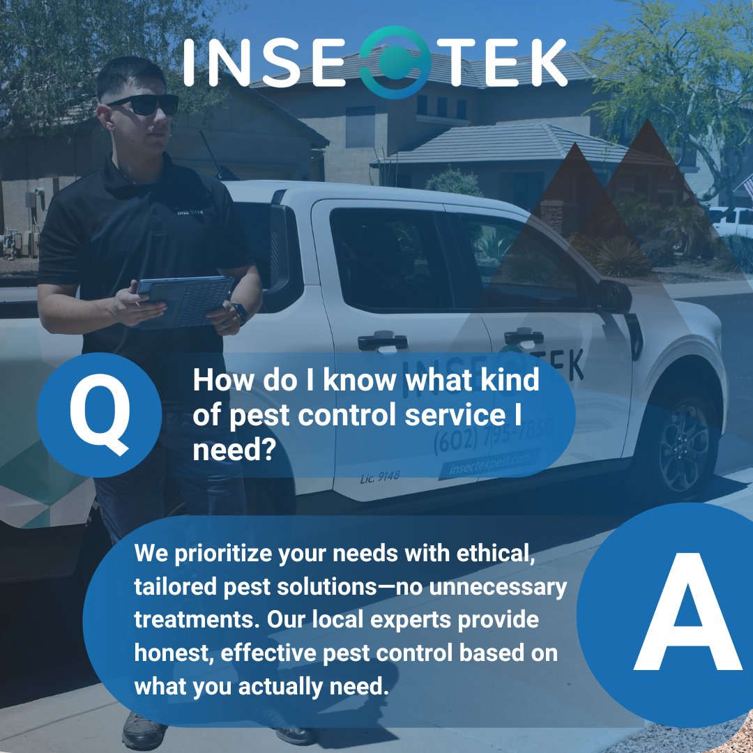 INSECTEKPEST's tweet image. At Insectek, we don’t believe in pushing unnecessary treatments. Instead, we focus on your needs, your pest activity, and your peace of mind.

📞 Have questions? Call us at (602) 795-7850 today!

#PestControl #HonestService #InsectekPestControl #PestFreeLiving #LocalExperts