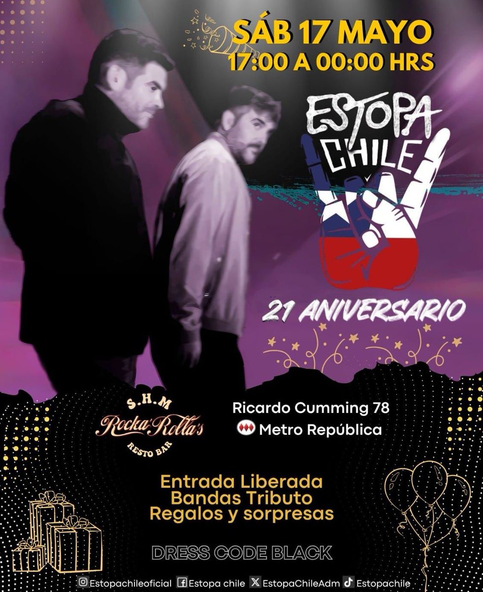 Se viene nuestra Junta Estopera de Aniversario🔥y están todos más que invitados a celebrar con nosotrxs 21 años de Estopa Chile🎂🎉
Los esperamos el sábado 17 de Mayo desde las 17:00 hrs en @rockarollarestobar