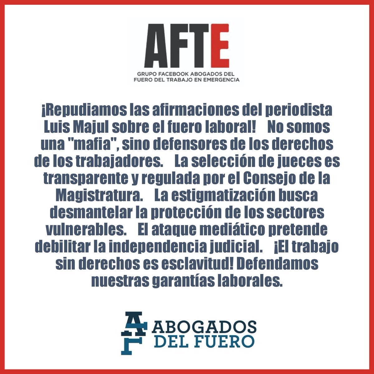 AbogadosdelF's tweet photo. REPUDIO DE ABOGADOS DE FUERO A DECLARACIONES PERIODISTICAS Y DE LA MINISTRA DE SEGURIDAD - DEFENSA DE LA JUSTICIA NACIONAL DEL TRABAJO https://t.co/TZcp0BVhKO