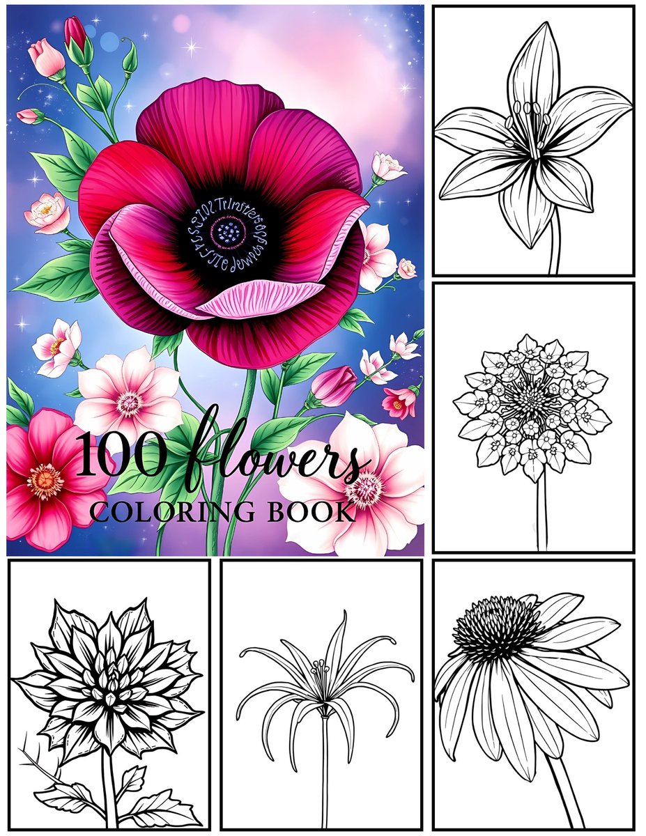 Bold and Easy 100 Flowers Coloring Book
100 Different Flowers Coloring Pages (8.5*11)
Cover Pages
Download it as a book 
patreon.com/FreeColoringPa…

#Flowers #flowerphotography #flowerseveryone #FlowerGarden #FlowersOnX #flowercase