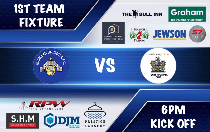 🔵MATCH DAY🔵 

1st Team welcome Tenby AFC to the Pembrokeshire Sports Village this evening. 

Good luck lads!👍🏼🔵⚽️🔵

🆚<a href="/AfcTenby/">Tenby AFC</a> 
🏟️PSV
⏰6pm KO

🗣Come down and support the boys!👏🏼

#Wizards🔵⚽️🔵