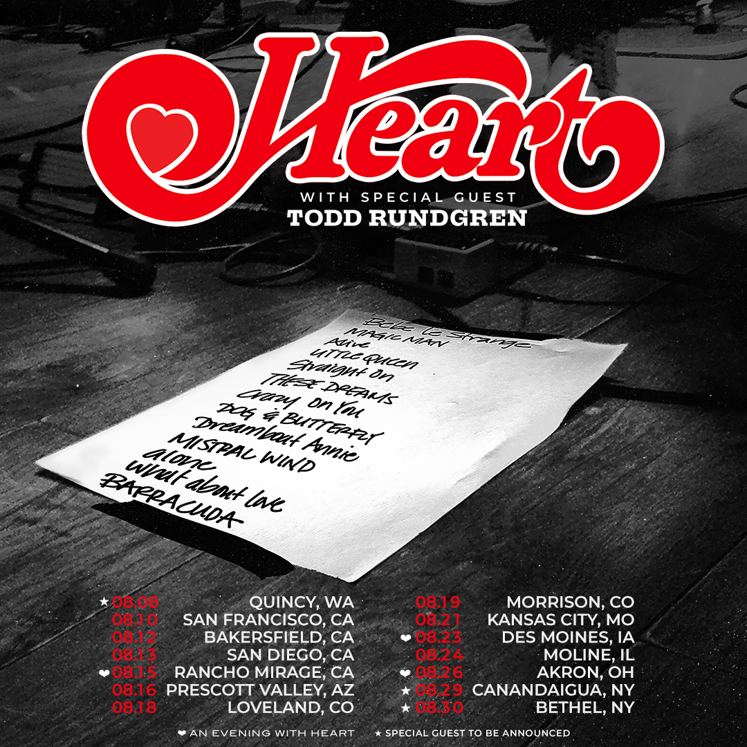 We are thrilled to announce our August 2025 tour with special guest <a href="/toddrundgren/">Todd Rundgren</a> in select markets! 💜Presale begins Monday at 10:00 AM with password DREAMS. General on sale is Thursday, April 24th at 10:00 AM. Tickets available at link in bio or at Heart-Music.com.