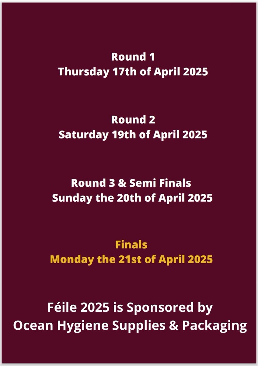 The Galway Hurling Féile 2025 gets underway tomorrow evening Thursday around the county. Wishing the best of luck to all clubs involved. 
A super few days of action ahead. 
Keep an eye on our Instagram stories for updates of games.