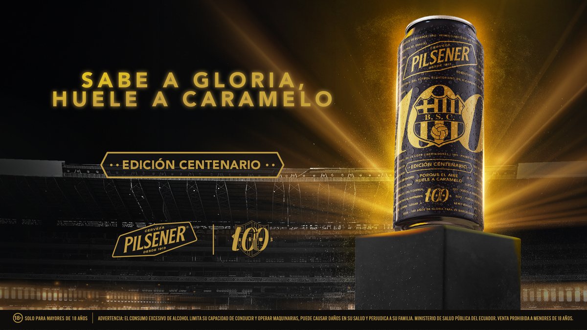 Pilsener Ecuador (@pilsenerecuador) on Twitter photo ¡100 años no se cumplen todos los días!
Llegó Pilsener con su Edición Centenario de
<a href="/BarcelonaSC/">BARCELONA S.C.</a> 🍺
Sabe a gloria🙌, huele a caramelo🍬 ¡100 años no se cumplen todos los días!
Llegó Pilsener con su Edición Centenario de
<a href="/BarcelonaSC/">BARCELONA S.C.</a> 🍺
Sabe a gloria🙌, huele a caramelo🍬