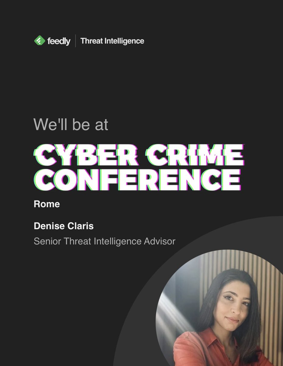feedly's tweet photo. See you at the #CyberCrimeConference in Rome!

Catch Denise at the event and don’t miss the opportunity to join expert-led sessions, explore cutting-edge cybersecurity solutions, and connect with industry leaders.

 #CyberSecurity #ThreatIntelligence https://t.co/M003510RXE