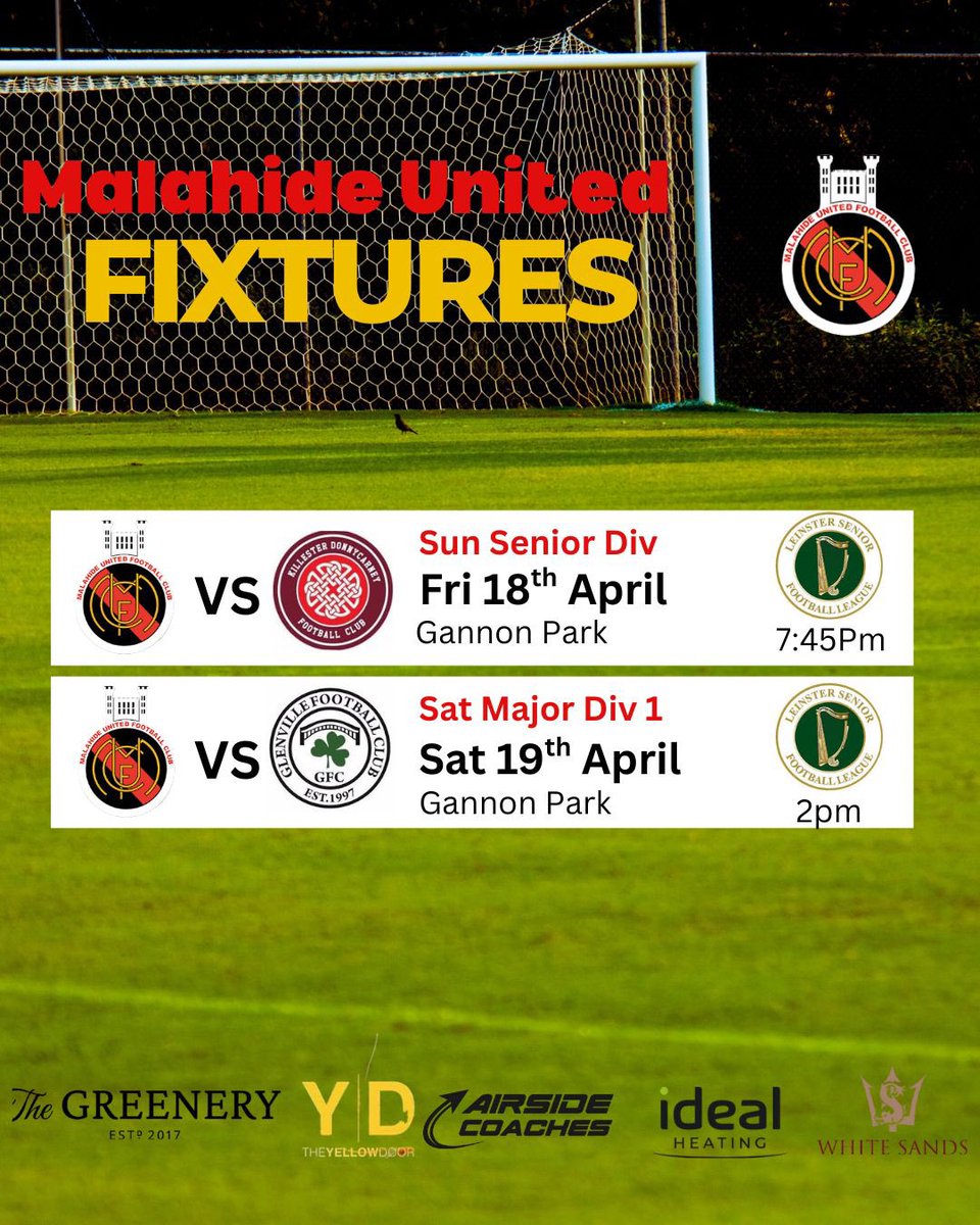 Our senior Sunday side are in action at home this Friday night in a league game vs @killester_donnycarneyfc 

On Saturday our Major division 1 team are at home to Glenville FC in a league game <a href="/f/">Fred Oliveira 🧠</a>.c.glenville 

All support welcome at the games

@leinsterseniorleague