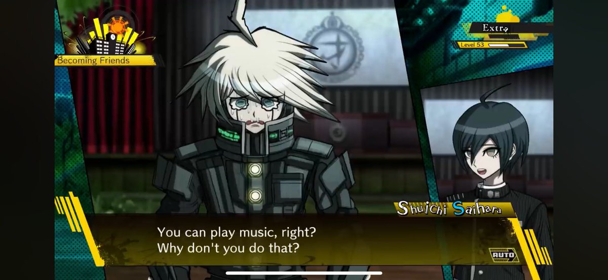 MeryKittenNya18's tweet image. The answer to that is:
He definitely wouldn't!
This is the answer you get from him in his free time event after he shows off how awful he sings, when Shuichi asks him why can't he just pretend to sing playing music with his own AI.

One reason more to love you K1-B0 🫶🩷
🧵1/2