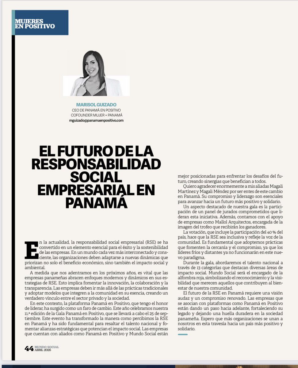 MariGuizado's tweet image. 🌟 El Futuro de la Responsabilidad Social Empresarial en Panamá 🌟
La RSE es clave para el éxito sostenible de las empresas. En los próximos años, es fundamental que las organizaciones panameñas adopten enfoques innovadores, colaborativos y transparentes que integren a la…
