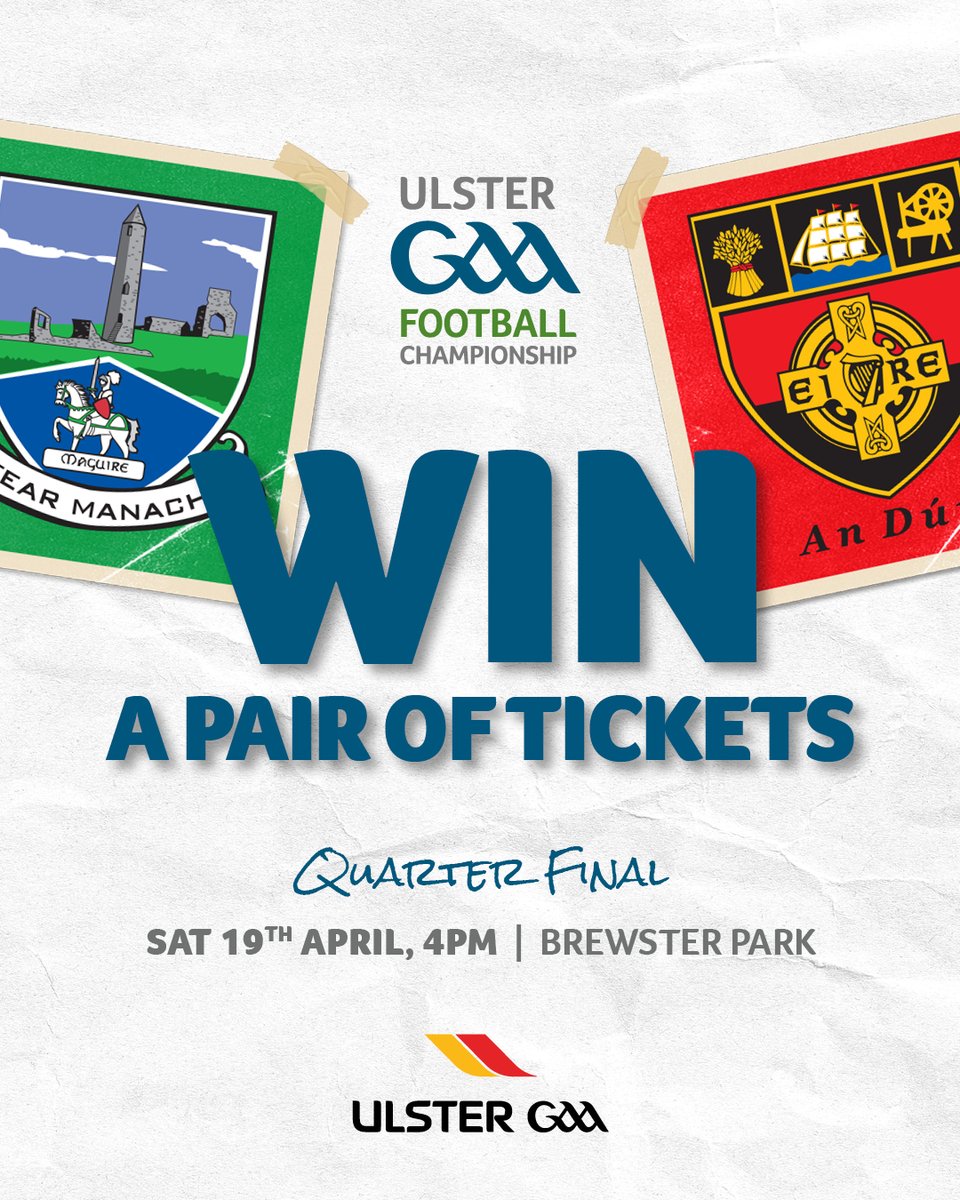 🎉 Ticket Giveaway! 🎉

Share this post &amp; follow <a href="/UlsterGAA/">Ulster GAA</a> for a chance to WIN 2⃣ TICKETS to <a href="/FermanaghGAA/">Fermanagh GAA</a> v <a href="/officialdowngaa/">Official Down GAA</a>! 🎟️🎟️

Winner announced tomorrow!

#Ulster2025