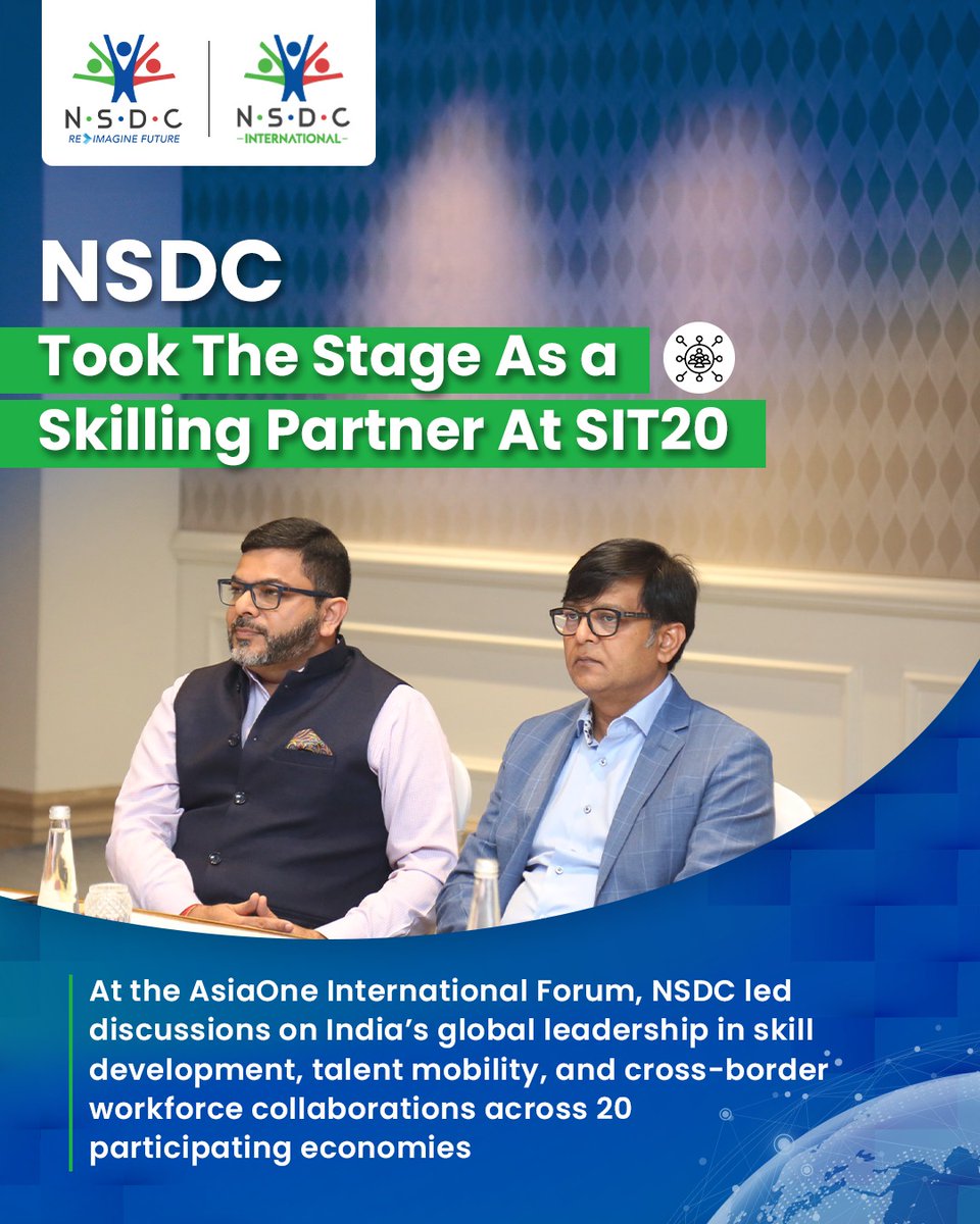 NSDCIndia's tweet photo. Showcasing India’s Skilling Leadership on the Global Stage
Mr. Alok Kumar, CEO – NSDC International, and Mr. Nitin Kapoor, VP – NSDC Academy, represented NSDC at the prestigious SIT20 Conference, themed ‘One World, One Vision, One Business’.
#NSDC #SIT20 #SkillIndia https://t.co/OtazOTgjUx