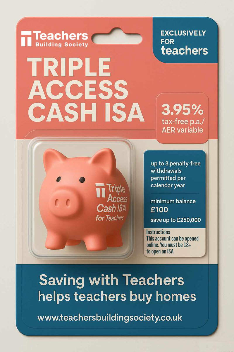 Making savings products look more “interest”ing! Featuring our Triple Access Cash ISA savings account, exclusively for teachers. Full details of this product can be found here: teachersbuildingsociety.co.uk/savings/saving… 🐷💰