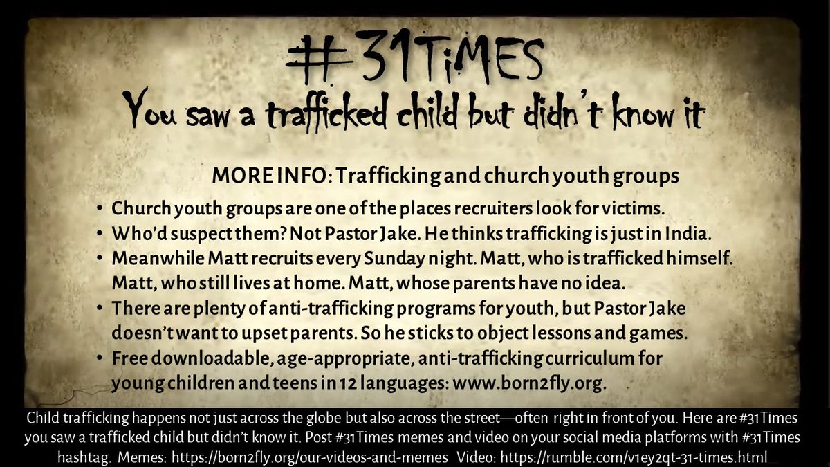 JusticeReportr's tweet photo. #31TiMES you were face to face with a trafficked child but didn't know it.

#16: Church youth groups

Child trafficking has many faces. Don't miss the one right in front of you.

#31TiMES is published each day in April. #31TiMES documentary by @PainsAngels2 and @JusticeReportr -- https://t.co/YykHXWUTiU.