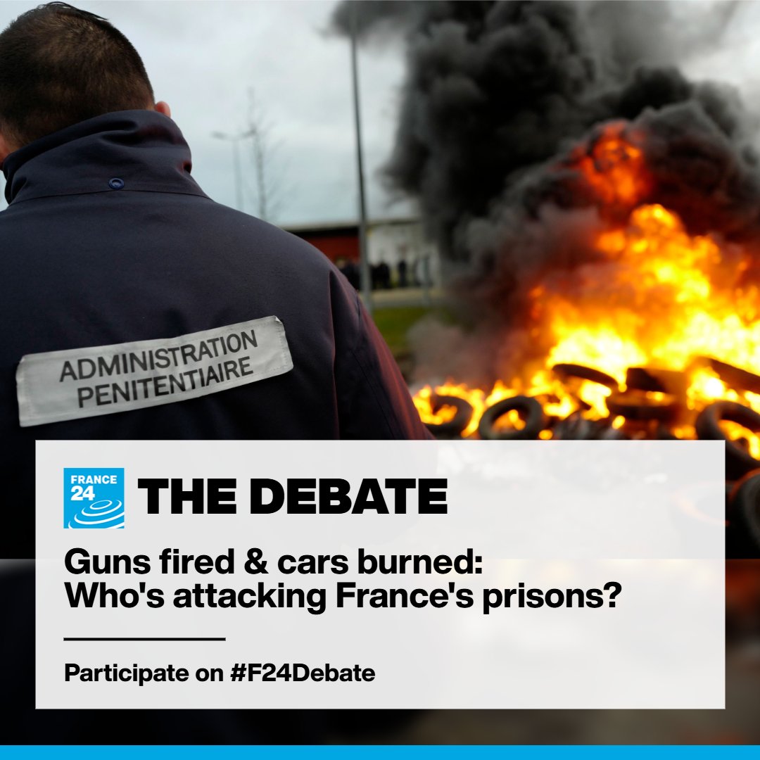 F24Debate's tweet photo. 🇫🇷 Anti-terror probe launched after wave of #attacks on #prisons across #France. Who is behind?

👉Tune in at 7.10PM Paris Time at https://t.co/hufkxavG7Y with @FrancoisF24

➡️Your questions on #F24Debate 

@France24_en https://t.co/g6VjvsXLnE