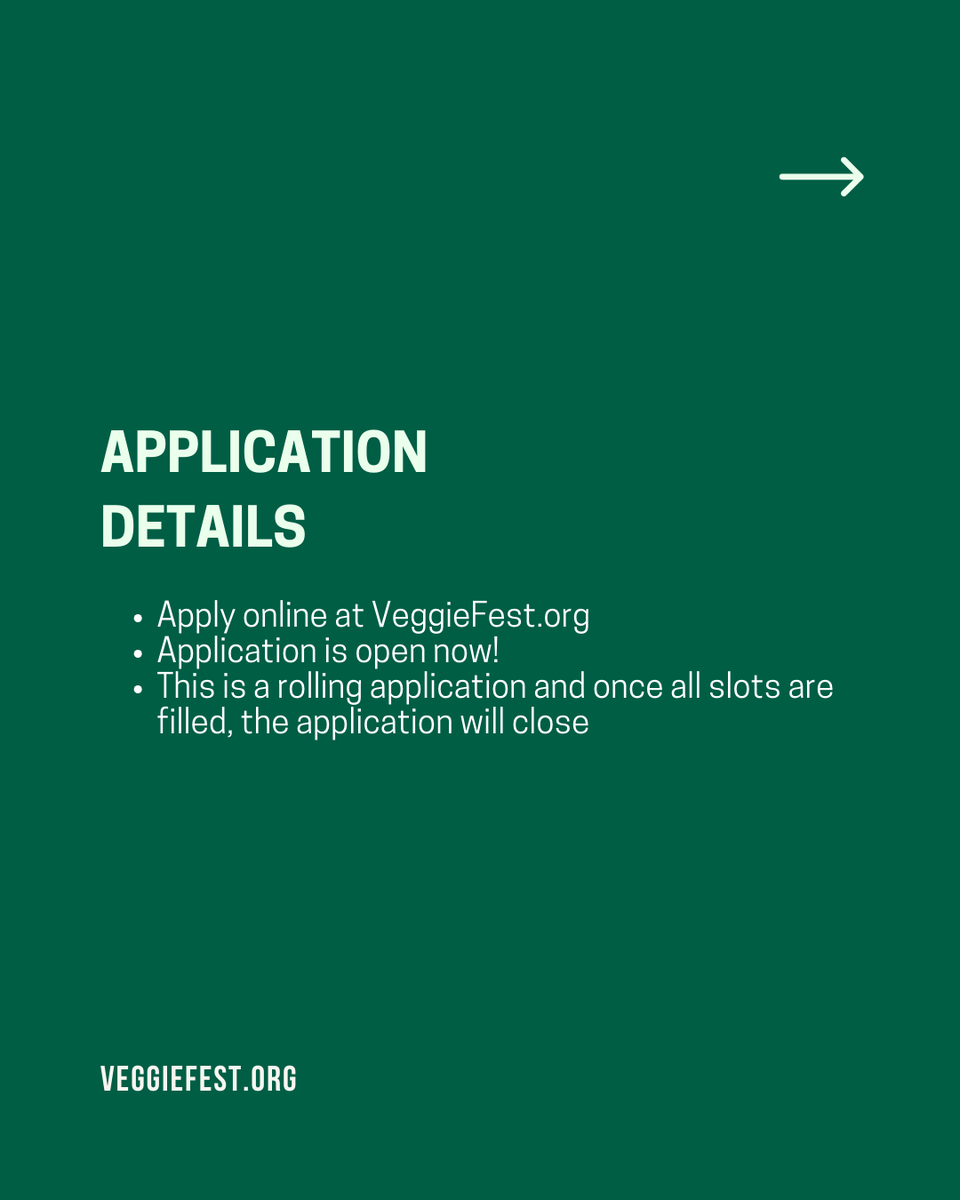 APPLY NOW: We’re looking for bands, solo artists, speakers, chefs, dance groups and other entertainers and educators for our festival lineup. 🎺🎤🥁

🔗 Apply at VeggieFest.org