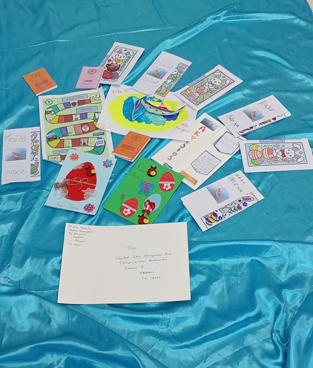 CapitalShip's tweet photo. Wishing a joyful Easter to all! These beautiful cards were created by students from the 2nd Primary School of Artemis (Athens, Greece) for the crew of M/T 'Akrisios', through the "Adopt A Ship" program, which are sailing during this festive season away from their families! https://t.co/TxvkFcrcvE