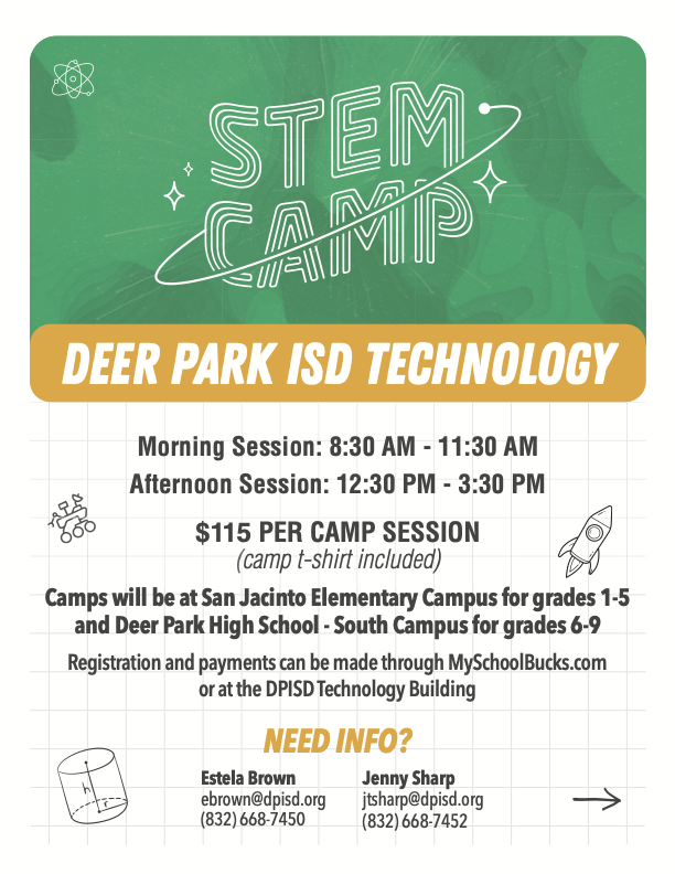 DPISD_WC's tweet photo. Sign up for Summer STEM Camps:  Don't wait they fill up fast! https://t.co/EGigIB9sq2