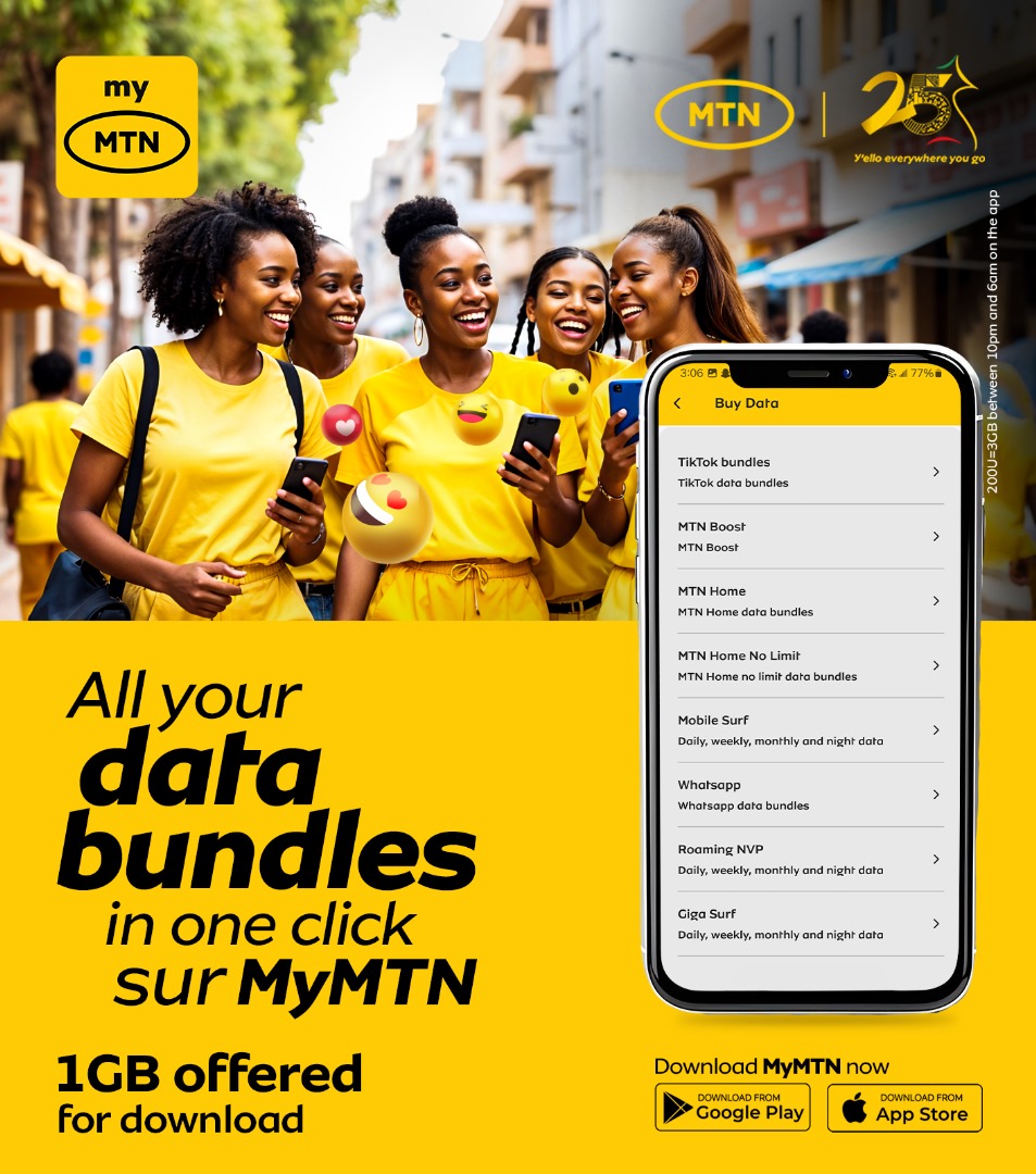 MTNCameroon's tweet photo. Nothing simpler than managing your data plans !
All your needs in one place, on MyMTN. One click and it's done ! 😉
Download MyMTN now to get 1GB for free! 👉 https://t.co/Xd3MdEPd0t
#IndomitableNetwork
#25YearsOfAuthenticConnection https://t.co/NjL1K51yIZ