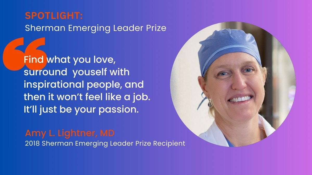 Sherman Prize (@shermanprize) on Twitter photo An accomplished surgeon & researcher, <a href="/AmyLightnerMD/">Amy Lee Lightner, MD</a> received the 2018 Emerging Leader Prize for exploring new frontiers in regenerative medicine.
Do you know someone pushing the boundaries of what's possible in #IBD? Nominate them for a Sherman Prize today.
#crohns #colitis An accomplished surgeon & researcher, <a href="/AmyLightnerMD/">Amy Lee Lightner, MD</a> received the 2018 Emerging Leader Prize for exploring new frontiers in regenerative medicine.
Do you know someone pushing the boundaries of what's possible in #IBD? Nominate them for a Sherman Prize today.
#crohns #colitis