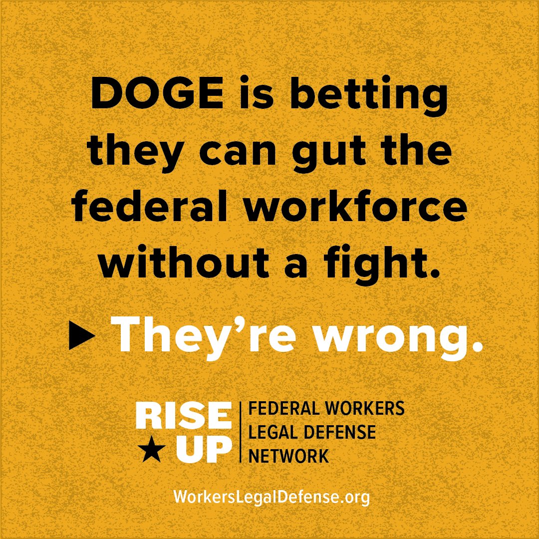 Are you a federal worker fired by the DOGE? Wondering what your rights are? 

Rise Up: Federal Workers Legal Defense Network just launched to bring together thousands of lawyers and connect them with federal workers for direct legal support. workerslegaldefense.org