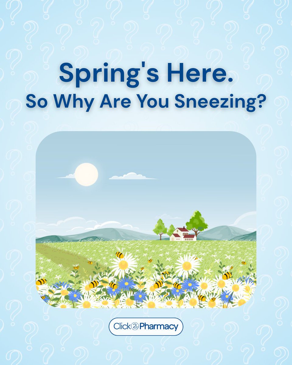 click2pharmacy's tweet photo. Why does spring make you feel so rough? 🌼

Tree pollen kicks off in March, and for 9 in 10 hayfever sufferers, grass pollen in summer is worse. If you’re sneezing already, you’re not alone.

Treat hayfever early it can last months.

#HayfeverHelp #OnlinePharmacy #PollenSeason https://t.co/MHbyBoon0J