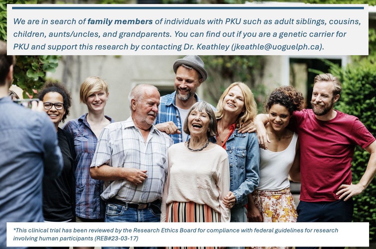 Are you a #PKU carrier or non-carrier? Researchers at the University of Guelph want to better understand potential health &amp; cognitive impacts of phenylalanine consumption (found in protein and aspartame) in PKU carriers. To learn more, contact: jkeathle@uoguelph.ca  <a href="/uofg/">University of Guelph</a> <a href="/canpku/">CanPKU+</a>