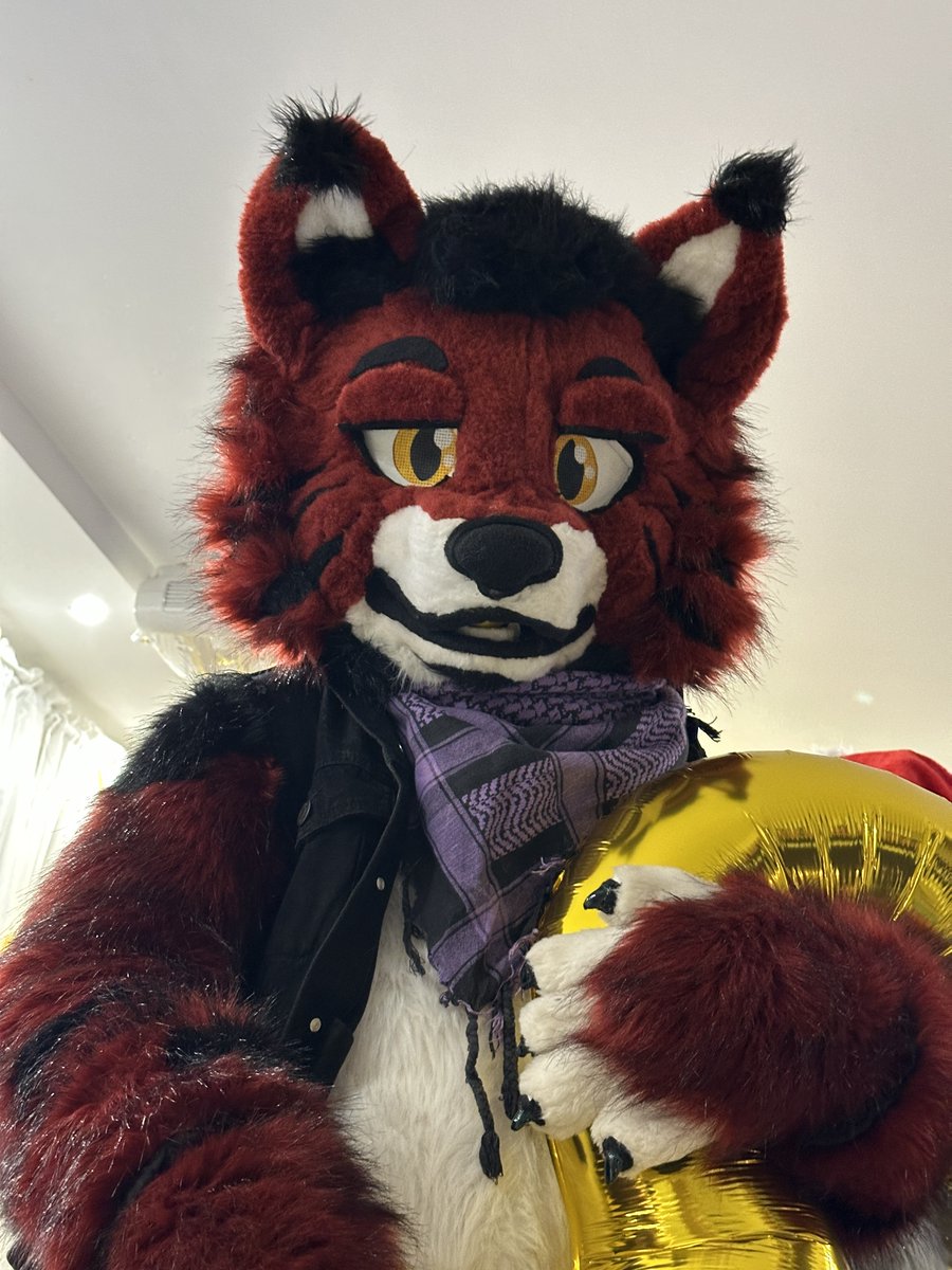 Caught mid-mischief with a balloon I may or may not have stolen 👀🎈
#Fursuit #FurryFandom #FluffyTrouble

📸: <a href="/K4AK3N_/">Kraken</a>