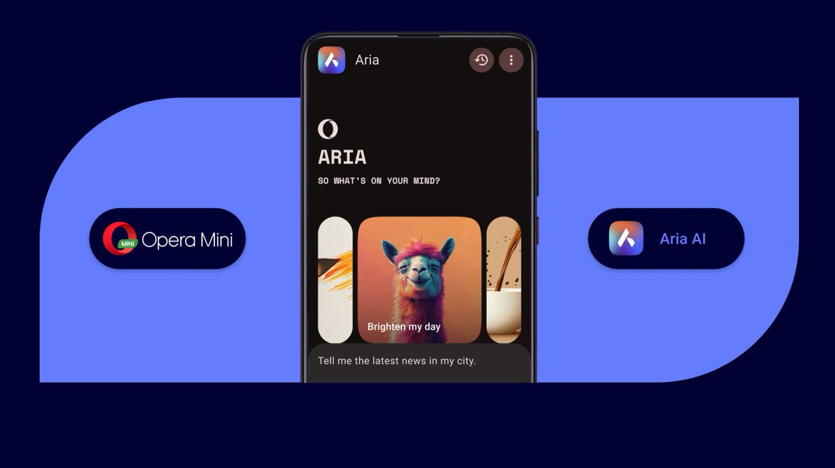 MishaalRahman's tweet photo. Opera is rolling out Aria, its browser AI assistant, to Opera Mini on Android.

Aria provides a familiar chat-based interface, and it taps into several cloud-based models (Gemini, GPT, etc.) for information retrieval, understanding of text or images, and generation of text, code, or images.

@opera Mini has >500 million installs on Google Play, but I don't really see many people mention it - maybe because it's already been around for a while, but also because it's more popular in emerging markets where mobile data is limited due to its emphasis on data compression.

Do you use Opera Mini? If so, let me know how it's been for you!