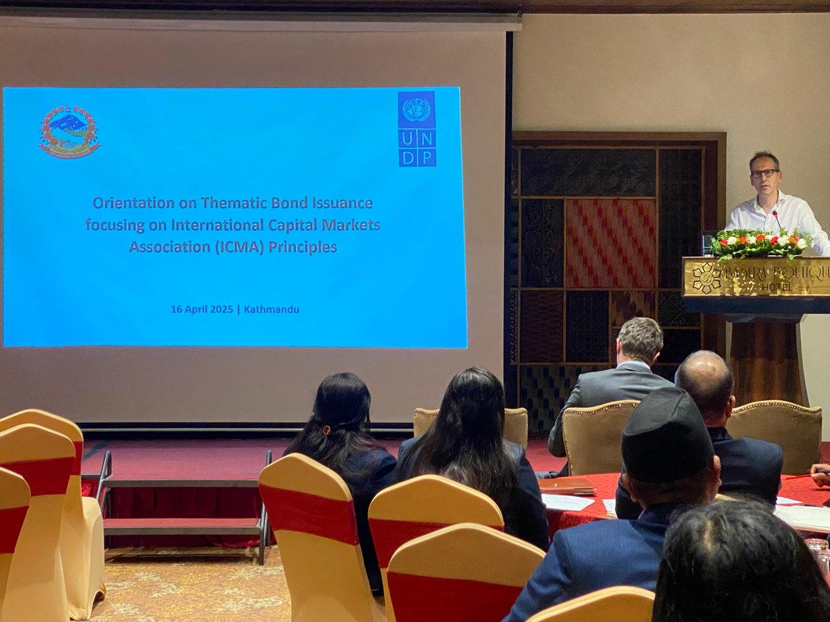 UNDPNepal's tweet image. UNDP Nepal and @mofnepal hosted an Orientation on Thematic Bond Issuance focused on #ICMA principles.

Participants from @NepalRastraBank, SEBON, PDMO, banks and investment firms explored pathways to issue green &amp;amp; social bonds—a key step toward building 🇳🇵’s thematic bond market.