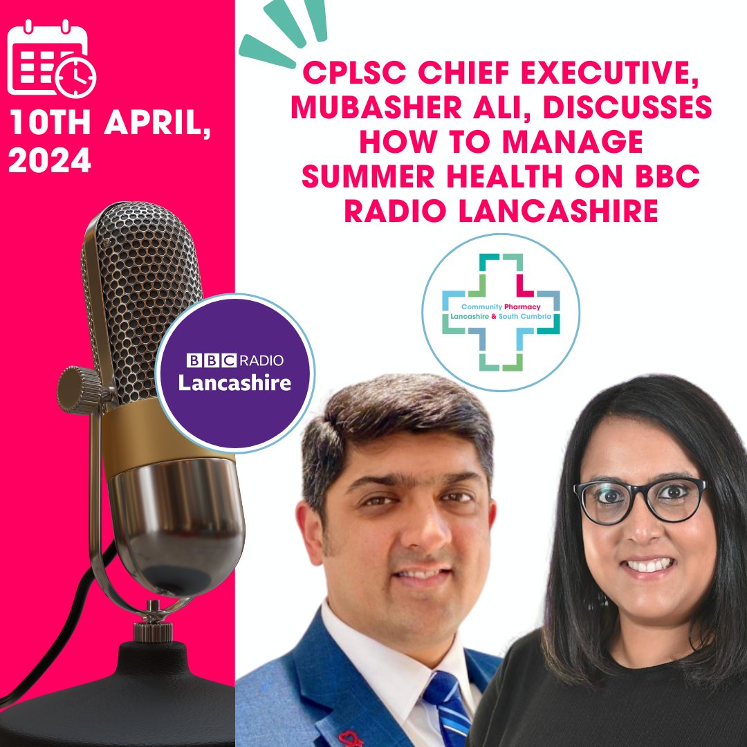 CPLSC (@compharmlsc) on Twitter photo CPLSC CE Mubasher Ali joined Nishma Hindocha on <a href="/BBCLancashire/">BBC Lancashire</a> to discuss the crucial role Community Pharmacy plays in supporting patients during the summer months. 🌞 CPLSC CE Mubasher Ali joined Nishma Hindocha on <a href="/BBCLancashire/">BBC Lancashire</a> to discuss the crucial role Community Pharmacy plays in supporting patients during the summer months. 🌞