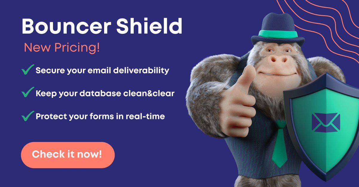 Great news!
We’ve just updated Bouncer Shield’s pricing, and it’s looking real good 👀

From now on, you can protect your forms from typos, invalid, and harmful email addresses starting at just $7/month.

Sounds cool, doesn't it? Check it out 📷 usebouncer.com/bouncer-shield/