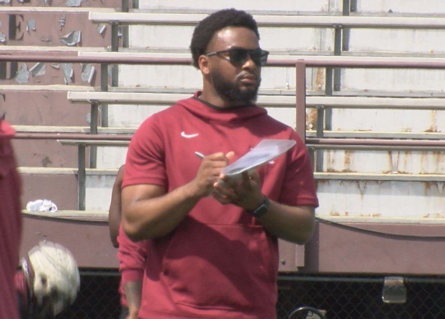 coachlisaj's tweet photo. Former North Carolina Central Star QB Davius Richard is the New Quarterbacks Coach at NCCU looks on during Eagles Spring Football Game 
📷 WNCN https://t.co/8XUb8SnLjT
