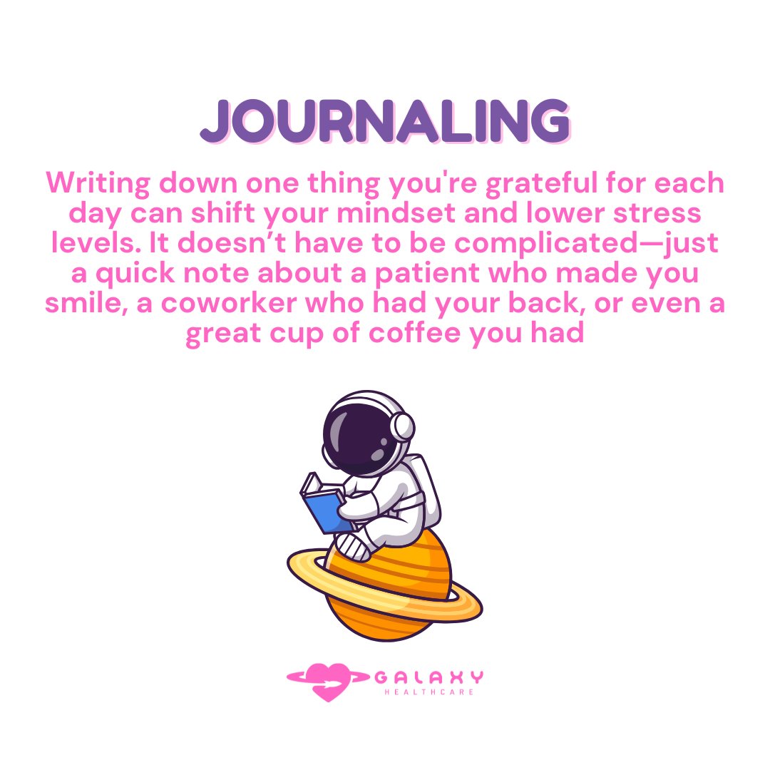 Galaxy_HCS's tweet photo. April is Stress Awareness Month, take a moment today to prioritize yourself with these simple stress management tips: 

🚀 Stretch Break
🎵 Listening to music
💨 Breathing Exercises
📝 Journaling 

Taking care of yourself helps you take better care of others. 💙 https://t.co/Mko5TvsSVt