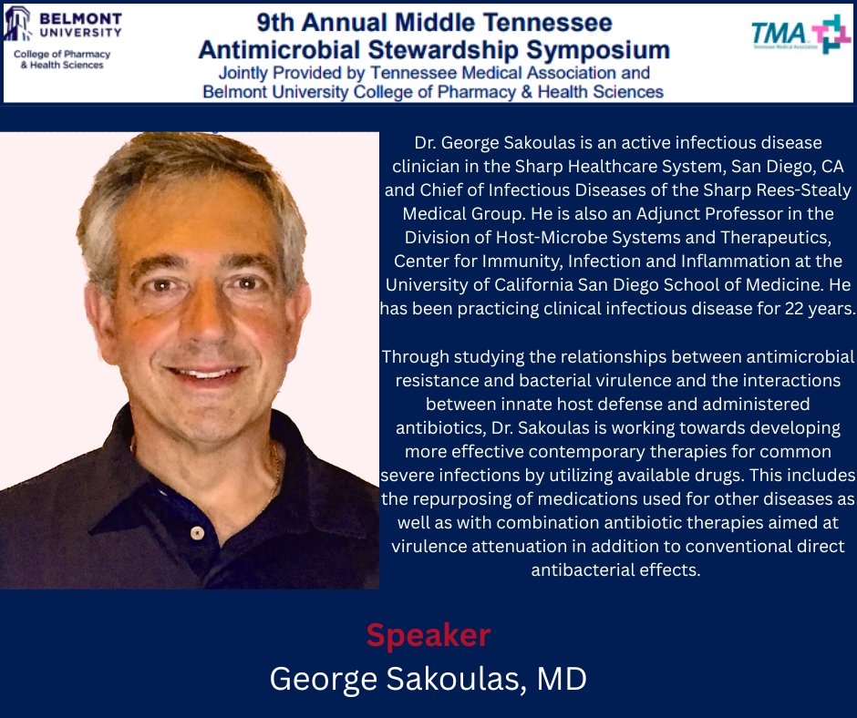 MTASsymposium's tweet photo. Don't miss out on a chance to hear Dr. George Sakoulas share his insights on treating Staph aureus with his presentation: "When Staph's Got Your Back: Treatment of MRSA Spinal Infections" @ the Middle TN Antimicrobial Stewardship Symposium on May 16, 2025! https://t.co/FZbtrMlJMH
