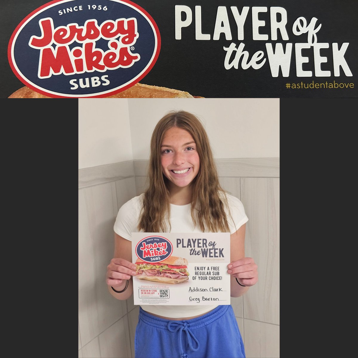 Byrd1Sports's tweet image. Congratulations To @WbSoftball @jerseymikes Player Of The Week 
Addison Clark