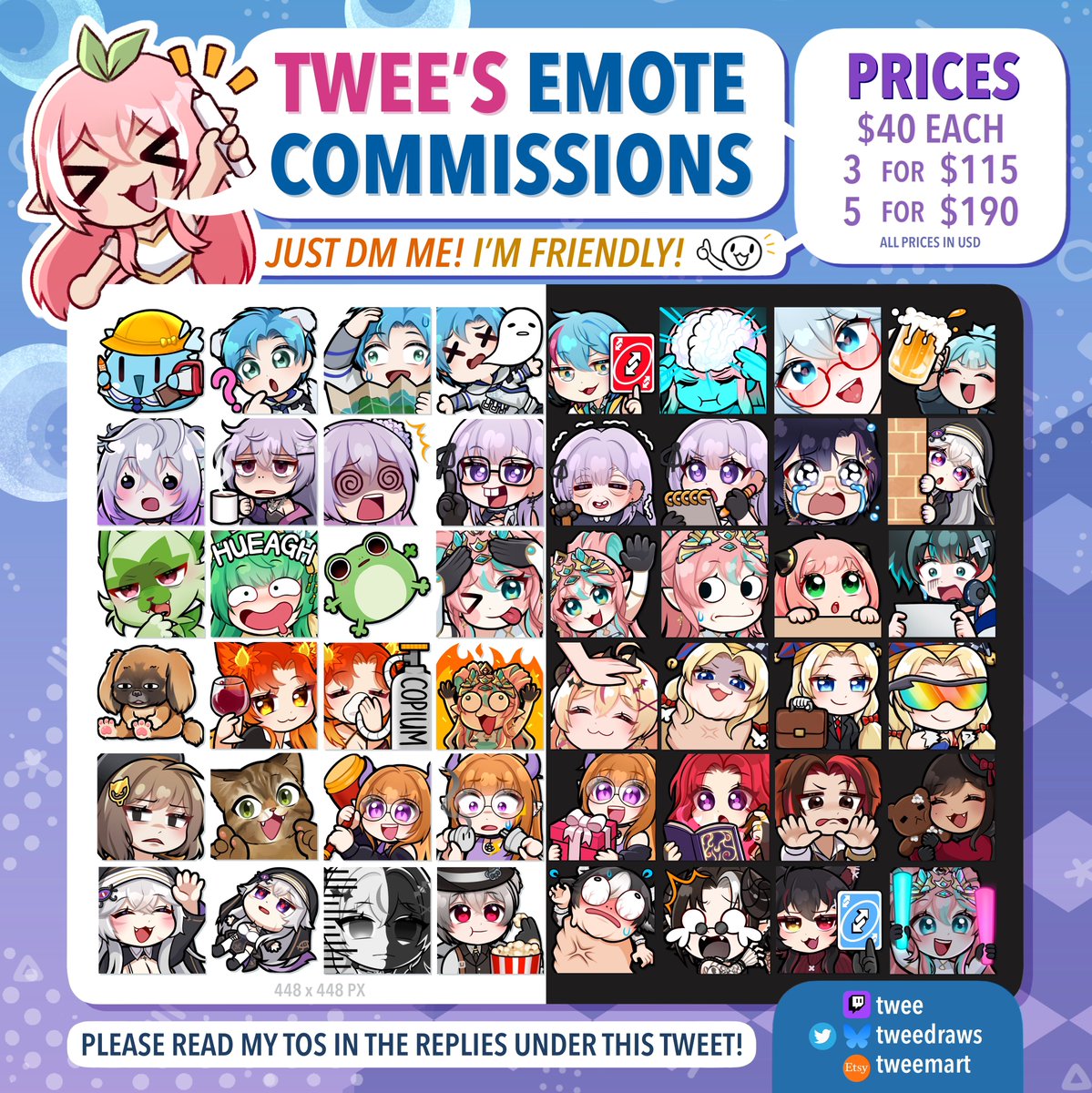 š± twee || vtuber || GOLDNOVA #36 (@tweedraws) on Twitter photo <likes & reposts GREATLY appreciated!>šš»āāļøšš»āāļøšš»āāļø
š± TWEEāS EMOTE COMMS! š±
⨠PRICES āØ
$40 USD each
3 for $115 USD
5 for $190 USD
DM me here to comm!
Please read my ToS in the replies before DMing me! šš»āāļø
#ENVtuber #Vtuber #emotes #emoteartist <likes & reposts GREATLY appreciated!>šš»āāļøšš»āāļøšš»āāļø
š± TWEEāS EMOTE COMMS! š±
⨠PRICES āØ
$40 USD each
3 for $115 USD
5 for $190 USD
DM me here to comm!
Please read my ToS in the replies before DMing me! šš»āāļø
#ENVtuber #Vtuber #emotes #emoteartist