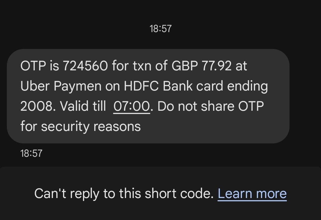 vdc1704's tweet photo. Tweet 2/2

@Uber_India Fortunately for him, he had disabled his international transactions and we got a message for an OTP. We managed to block the card in time. Recently we noticed the app stopped asking for our CVV number without any notification for booking rides. Beware ppl https://t.co/27nFI4S4J6