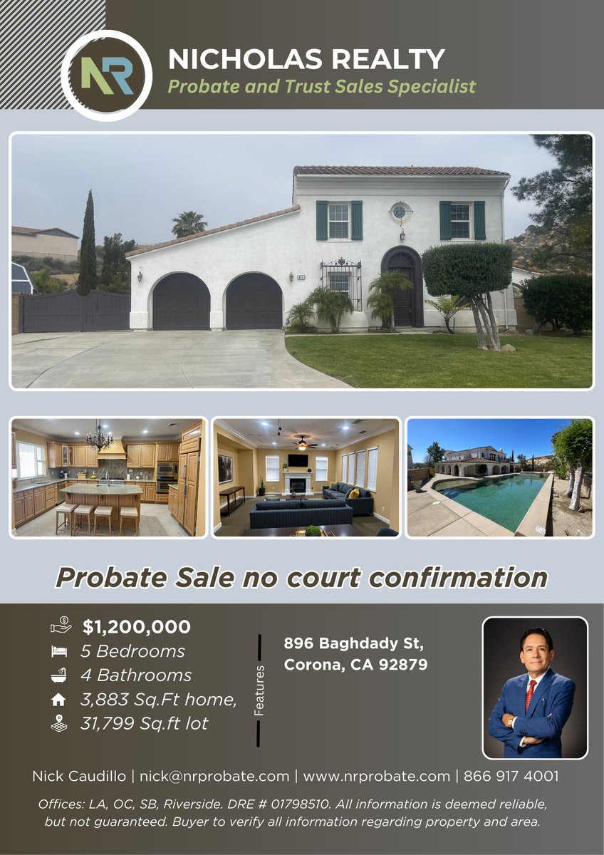 nrprobate's tweet photo. 🚨 Probate Sale – No Court Confirmation!
💰 $1.2M | 🏠 5 Bed | 4 Bath | 3,883 Sq. Ft.
🌳 31,799 Sq. Ft. Lot
📍 Listed by Nicholas Realty
🔗 https://t.co/HqXtxQk41a
#RealEstate #ProbateSale #LAHomes #NicholasRealty https://t.co/Xcvpds1X7H