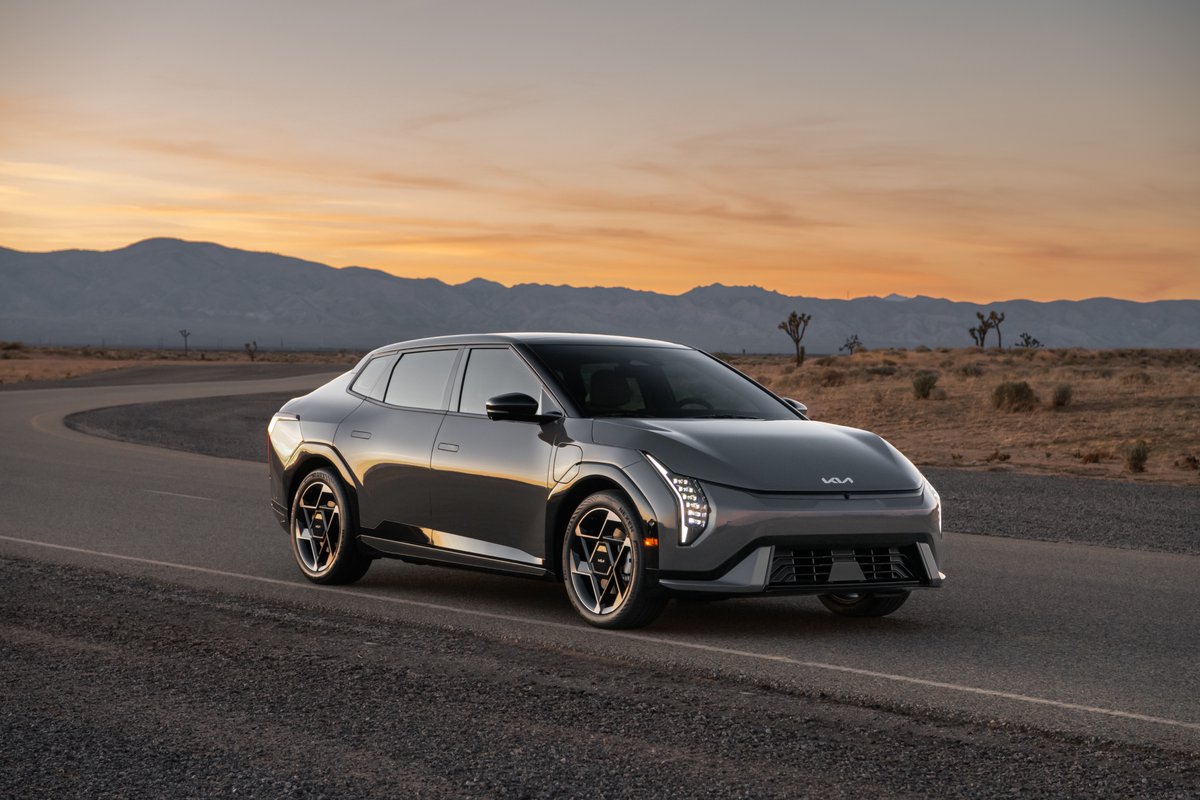 SawyerMerritt's tweet photo. NEWS: Kia today unveiled their new EV in the US called the EV4 sedan.

• Kia’s first all-electric global sedan
• Two battery options: 58.3 kWh & 81.4 kWh
• Up to 330 miles of range (235 on base trim)
• Native NACS charge port. 10-80% in 30 mins
• dual 12.3" screens & 5" climate display
• Acoustic windshield, available heated/ventilated front seats & heated steering wheel
• Highway Driving Assist
• Drag coefficient as low as 0.23 Cd
• U.S. launch expected early 2026. No price given yet.

More photos in thread below.